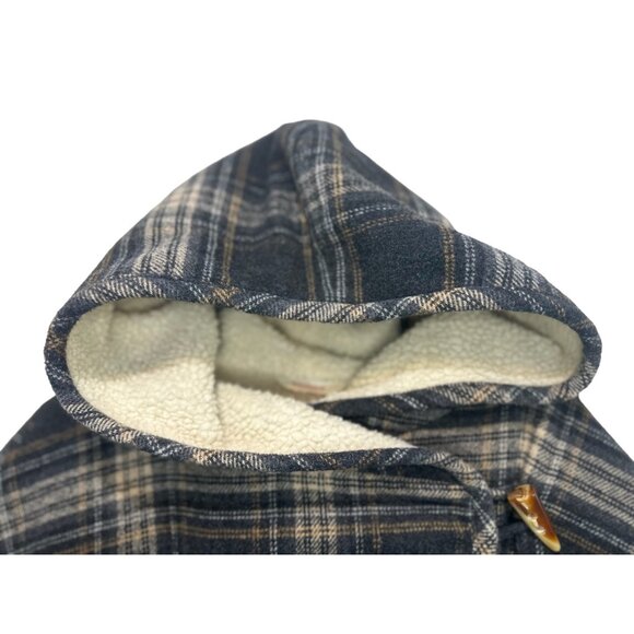 Sundance Wool Coat Poncho Women Large Black Plaid Wesetern Fleece Hoodie Relaxed - Picture 11 of 16